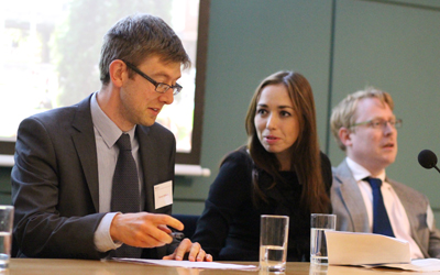 Richard Williams, Kirsty Hughes and Jonathan Morgan at 'Cambridge in London'