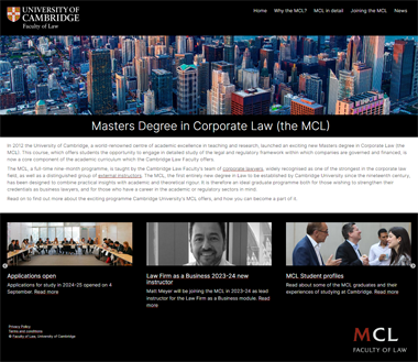 The Masters Degree in Corporate Law MCL website