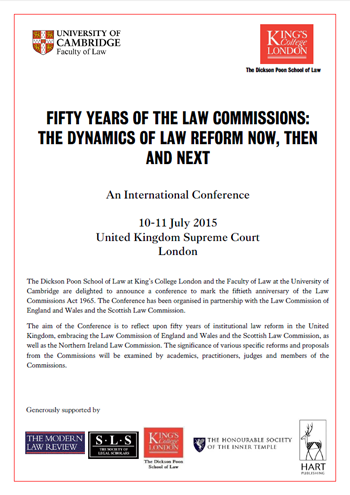 Conference: Fifty Years of the Law Commissions: The Dynamics of Law Reform Now, Then and Next